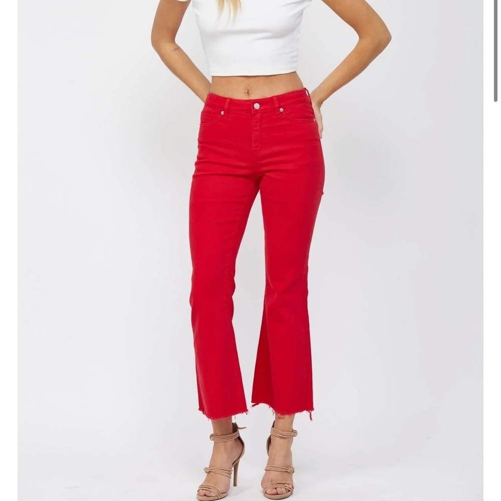 NWT Mica Los Angeles High-Rise Ankle Flare Red Jeans